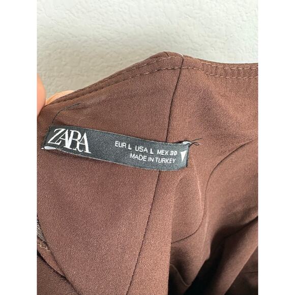 Zara Brown TopStitch Strapless Satin Draped Mini Dress Size Large Corset Bustier - Picture 5 of 15